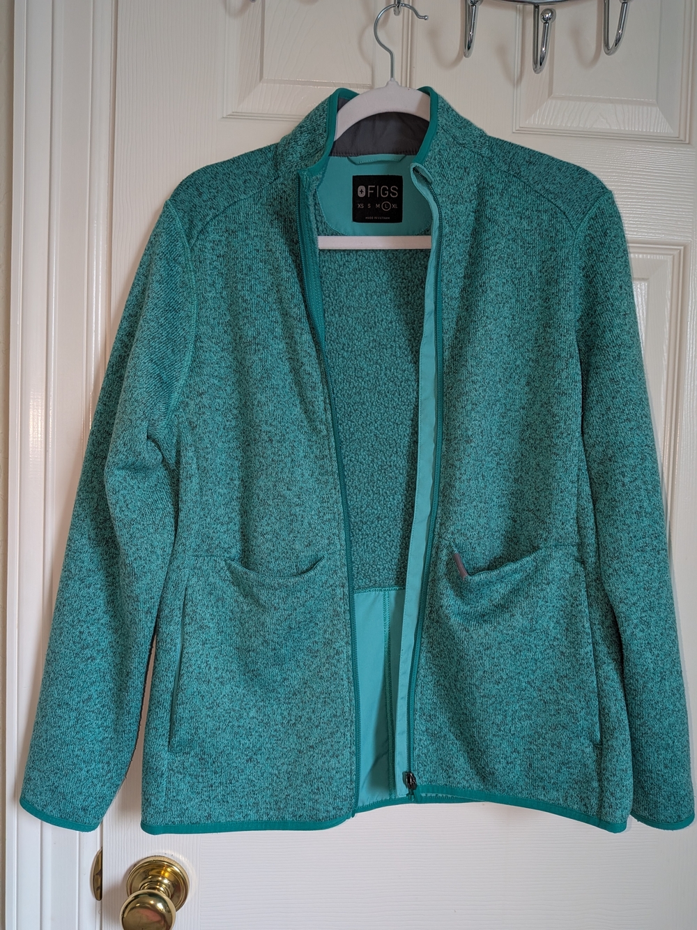 FIGS Heathered Green  Full-Zip Fleece Jacket, Large